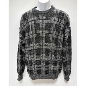 Vintage 90's Knightsbridge Black Gray Geometric Acrylic Sweater Men's XL